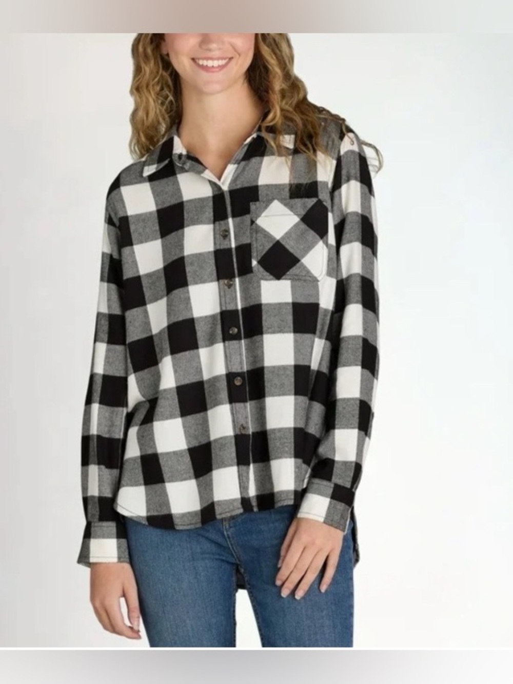 Black & White Flannel Button-Up Shirt